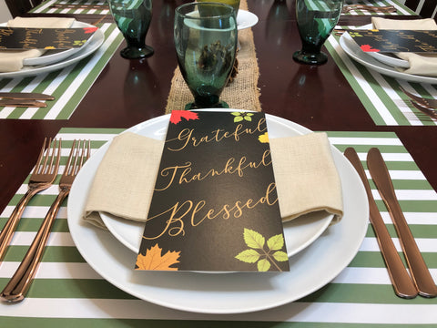 Pack Thanksgiving Placemats plus Blessing cards - Green Stripes 1