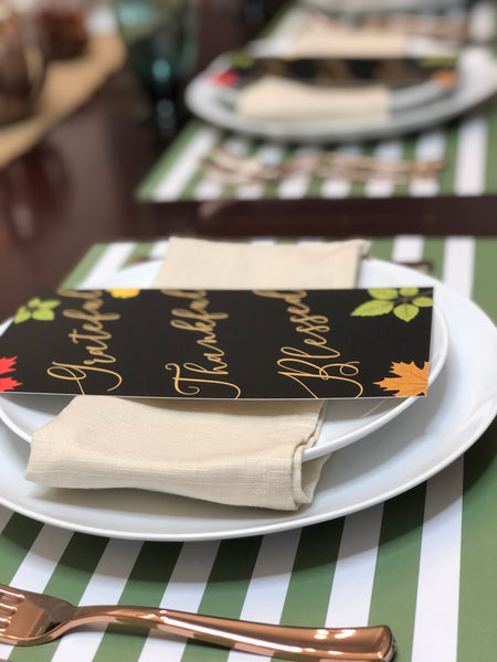 Pack Thanksgiving Placemats plus Blessing cards - Green Stripes 1