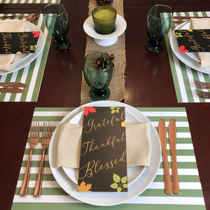 Pack Thanksgiving Placemats plus Blessing cards - Green Stripes 1