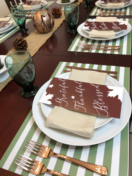 Pack Thanksgiving Placemats plus Blessing cards - Green Stripes 2