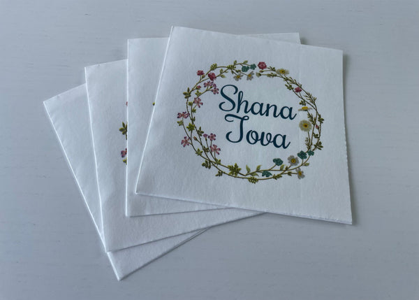 Rosh Hashanah Floral White Napkins - Shana Tova Circle