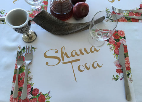 Rosh Hashanah Placemats, Red roses, set of 12