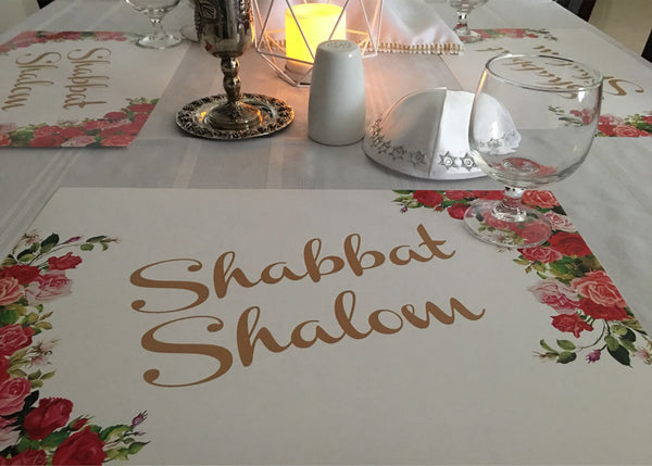 Set of 12 11 x 17  Paper Placemats Shabbat Shalom Flowers 3