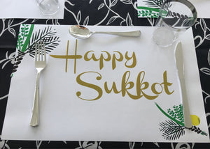 Sukkot Paper Placemats, Set of 12 11 x 17  White and Gold
