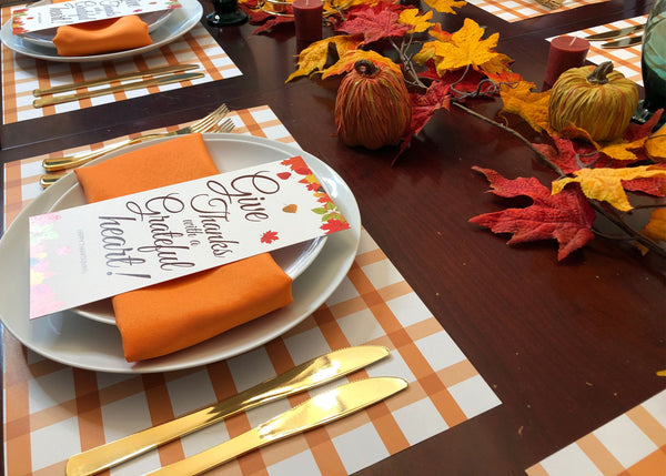 Complete Thanksgiving Set, Paper Placemats, Cloth Napkins and Blessing Cards 2