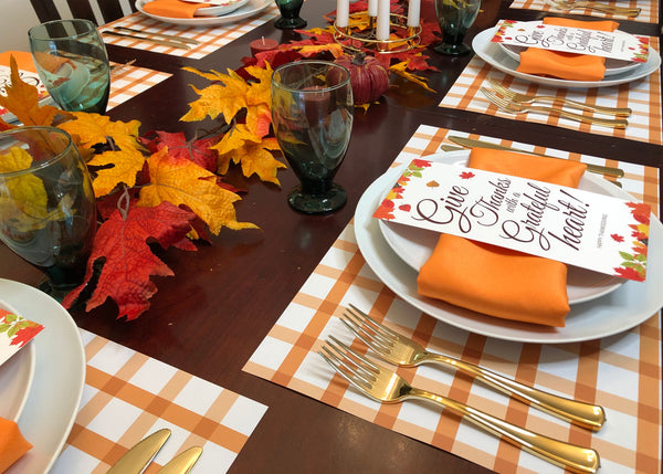 Complete Thanksgiving Set, Paper Placemats, Cloth Napkins and Blessing Cards 2