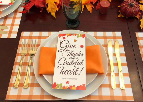 Complete Thanksgiving Set, Paper Placemats, Cloth Napkins and Blessing Cards 2