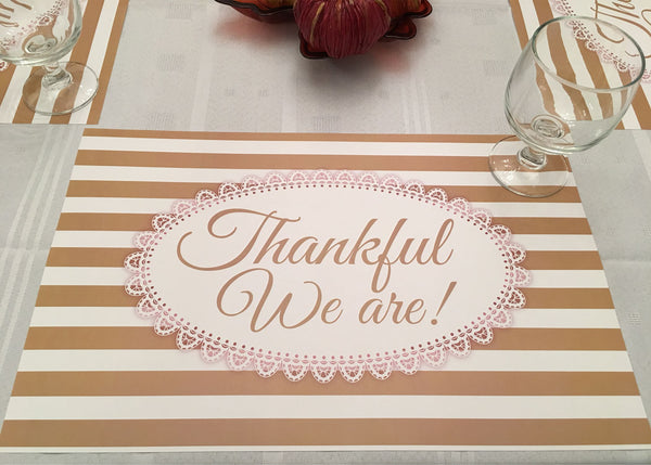 Thanksgiving Placemats - Thankful We Are White and Gold