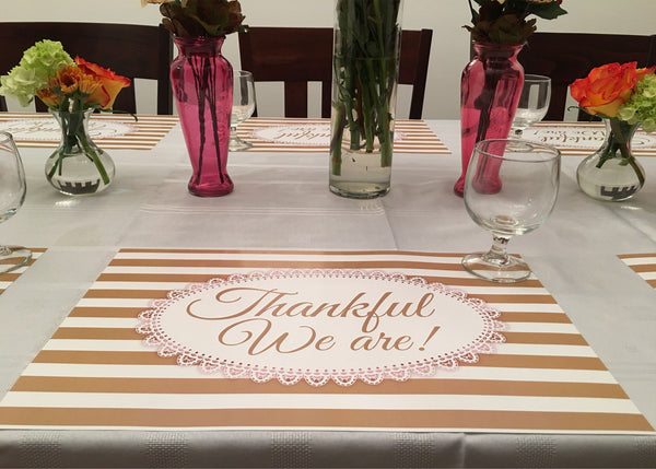 Thanksgiving Placemats - Thankful We Are White and Gold