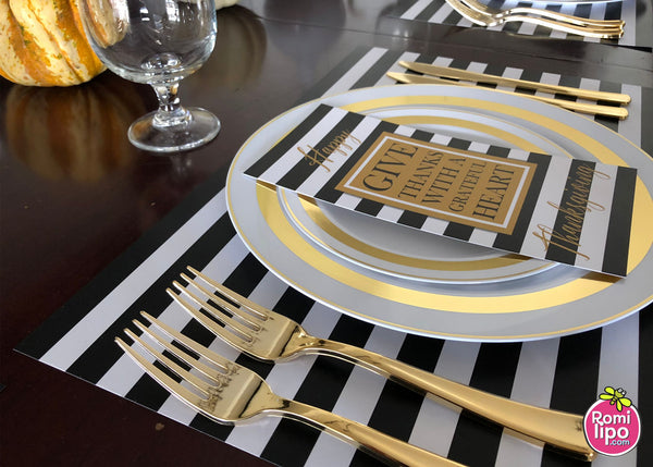 Thanksgiving Welcome Cards  - Black, White and Gold