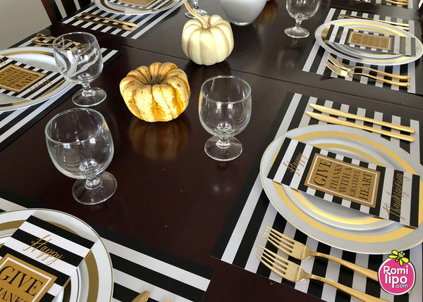 Thanksgiving Welcome Cards  - Black, White and Gold