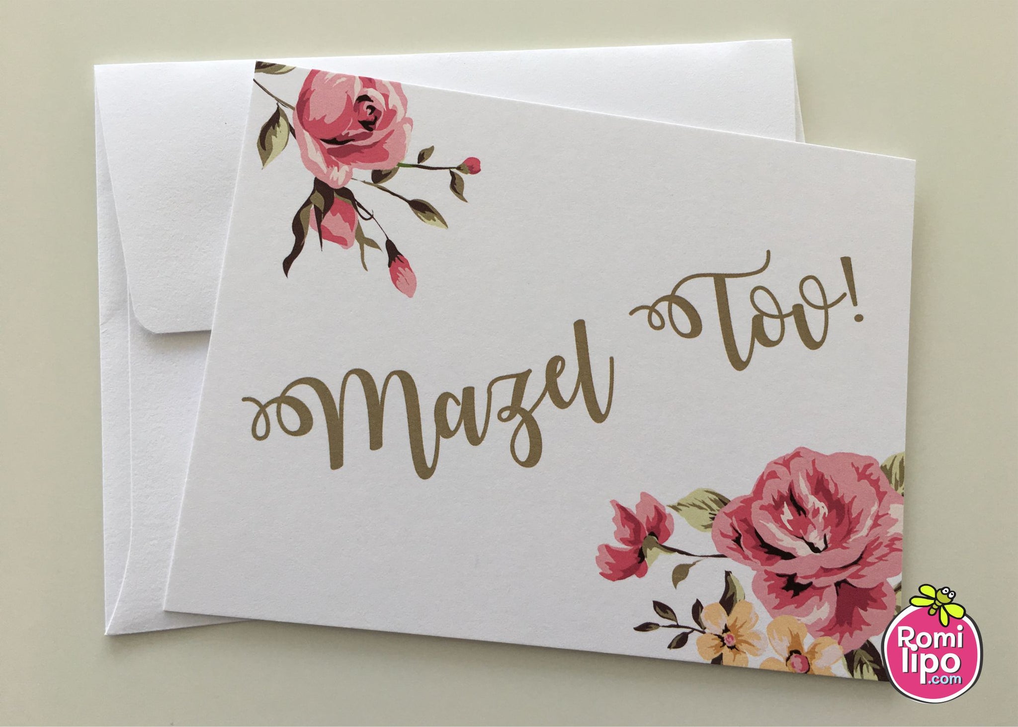 Mazel tov cards with matching envelopes - Floral and Gold 3