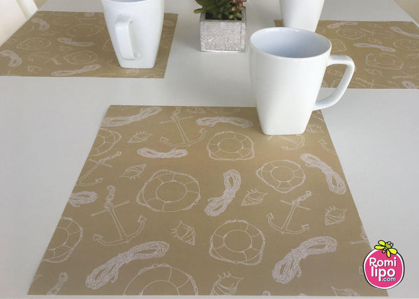 Placemats, Set of 12 Square 11 x 11  Nautical, Brown