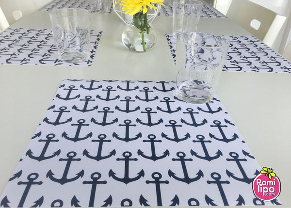 Placemats, Set of 12 Square 11 x 11  Nautical, blue anchors