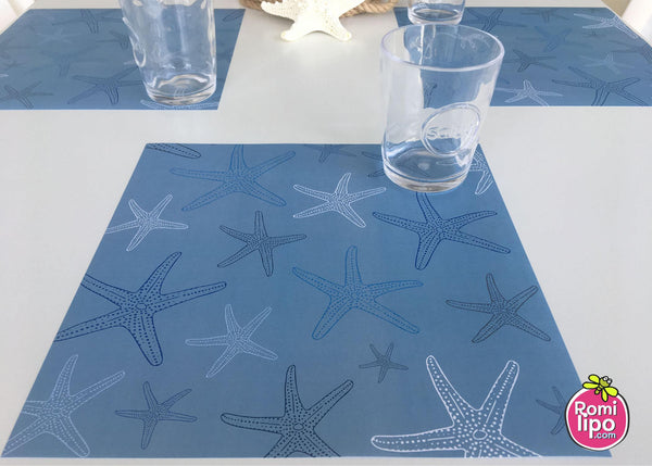 Placemats, Set of 12  nautical, starfish blue