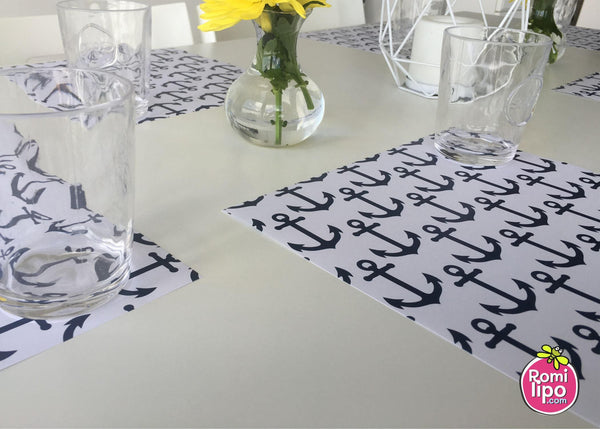 Placemats, Set of 12 Square 11 x 11  Nautical, blue anchors